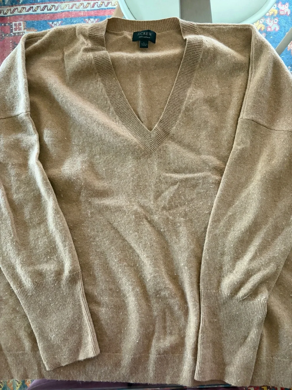 J. Crew V-Neck 100% Cashmere Sweater in Camel Tan